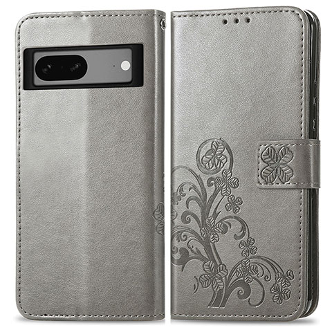 Custodia Portafoglio In Pelle Fiori Cover con Supporto per Google Pixel 7a 5G Grigio