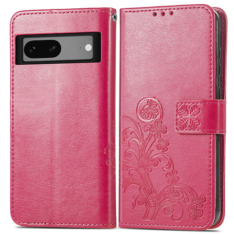 Custodia Portafoglio In Pelle Fiori Cover con Supporto per Google Pixel 7a 5G Rosa Caldo