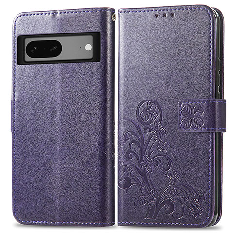 Custodia Portafoglio In Pelle Fiori Cover con Supporto per Google Pixel 7a 5G Viola