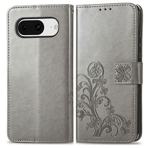 Custodia Portafoglio In Pelle Fiori Cover con Supporto per Google Pixel 8 5G Grigio