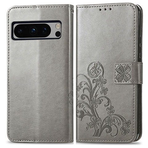 Custodia Portafoglio In Pelle Fiori Cover con Supporto per Google Pixel 8 Pro 5G Grigio