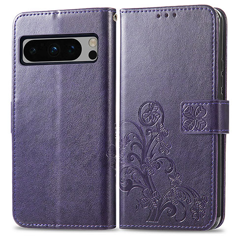 Custodia Portafoglio In Pelle Fiori Cover con Supporto per Google Pixel 8 Pro 5G Viola