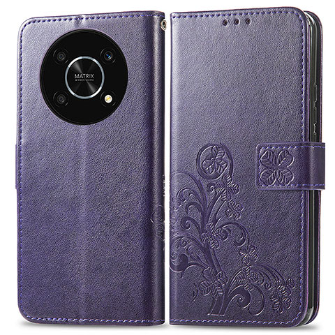 Custodia Portafoglio In Pelle Fiori Cover con Supporto per Huawei Enjoy 50 Pro Viola