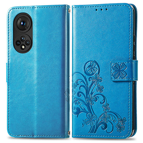 Custodia Portafoglio In Pelle Fiori Cover con Supporto per Huawei Honor 50 5G Blu