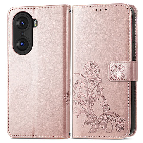 Custodia Portafoglio In Pelle Fiori Cover con Supporto per Huawei Honor 60 Pro 5G Oro Rosa