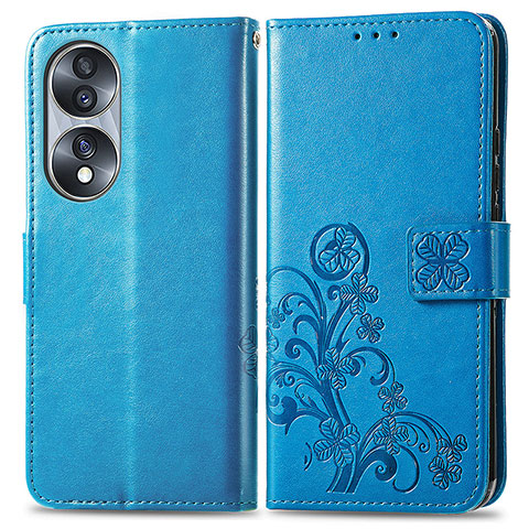 Custodia Portafoglio In Pelle Fiori Cover con Supporto per Huawei Honor 70 5G Blu