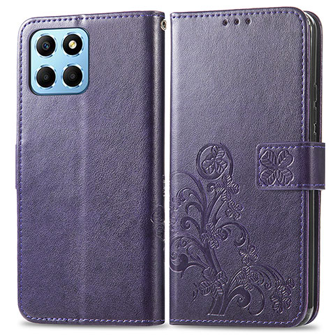 Custodia Portafoglio In Pelle Fiori Cover con Supporto per Huawei Honor 70 Lite 5G Viola