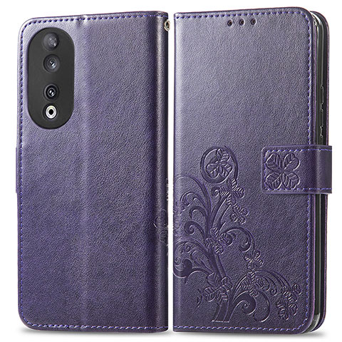 Custodia Portafoglio In Pelle Fiori Cover con Supporto per Huawei Honor 90 5G Viola