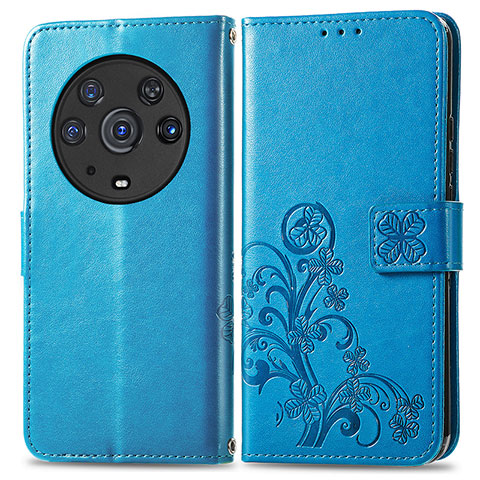 Custodia Portafoglio In Pelle Fiori Cover con Supporto per Huawei Honor Magic3 Pro 5G Blu