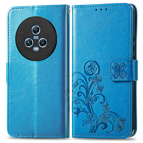 Custodia Portafoglio In Pelle Fiori Cover con Supporto per Huawei Honor Magic5 5G Blu