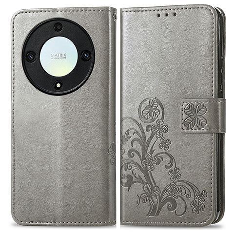 Custodia Portafoglio In Pelle Fiori Cover con Supporto per Huawei Honor Magic5 Lite 5G Grigio