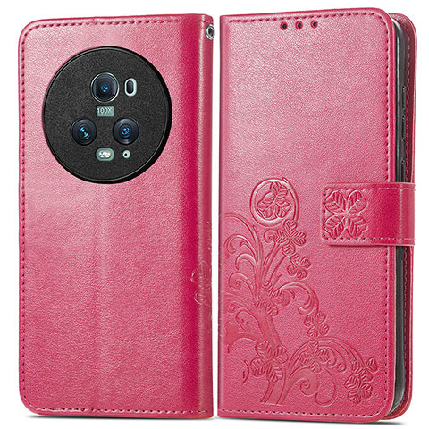 Custodia Portafoglio In Pelle Fiori Cover con Supporto per Huawei Honor Magic5 Pro 5G Rosa Caldo