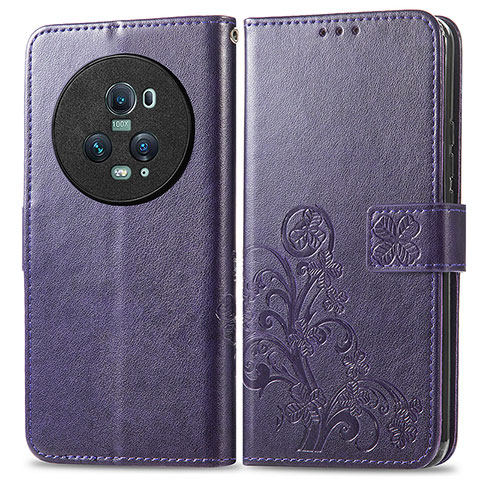 Custodia Portafoglio In Pelle Fiori Cover con Supporto per Huawei Honor Magic5 Pro 5G Viola