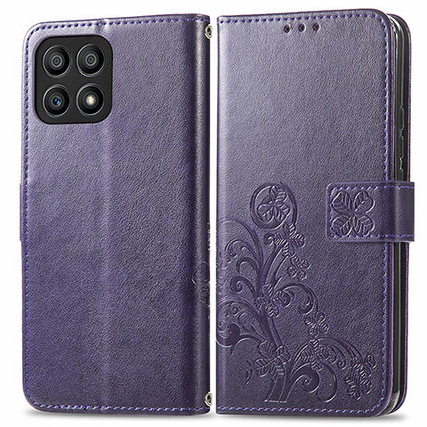 Custodia Portafoglio In Pelle Fiori Cover con Supporto per Huawei Honor X30i Viola