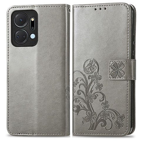 Custodia Portafoglio In Pelle Fiori Cover con Supporto per Huawei Honor X7a Grigio