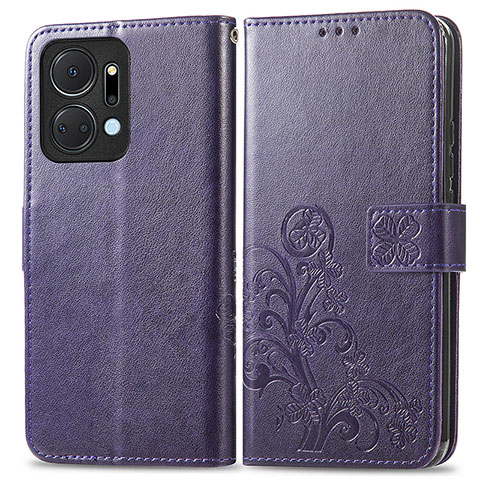 Custodia Portafoglio In Pelle Fiori Cover con Supporto per Huawei Honor X7a Viola