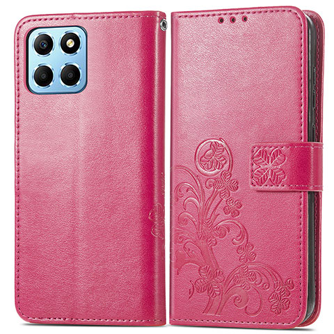 Custodia Portafoglio In Pelle Fiori Cover con Supporto per Huawei Honor X8 5G Rosa Caldo