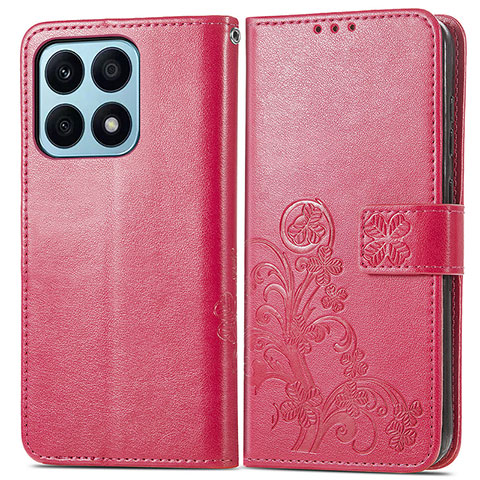 Custodia Portafoglio In Pelle Fiori Cover con Supporto per Huawei Honor X8a 4G Rosa Caldo