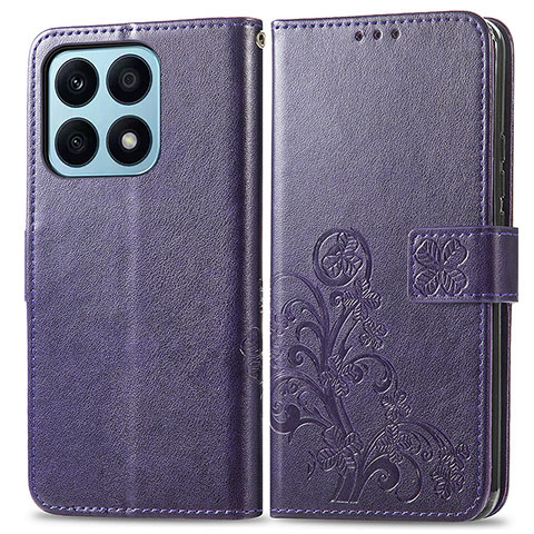 Custodia Portafoglio In Pelle Fiori Cover con Supporto per Huawei Honor X8a 4G Viola