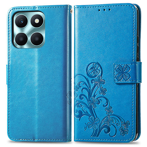 Custodia Portafoglio In Pelle Fiori Cover con Supporto per Huawei Honor X8b Blu
