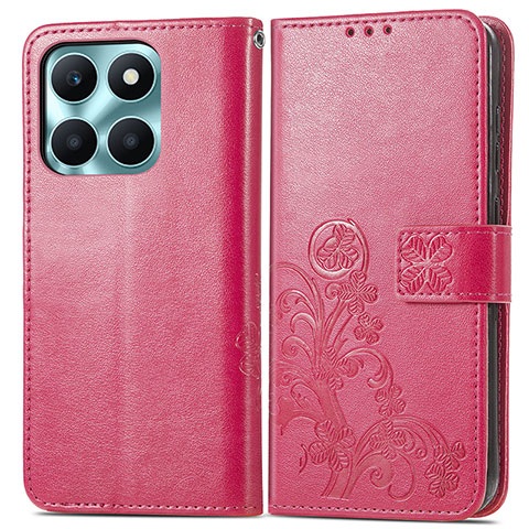 Custodia Portafoglio In Pelle Fiori Cover con Supporto per Huawei Honor X8b Rosa Caldo