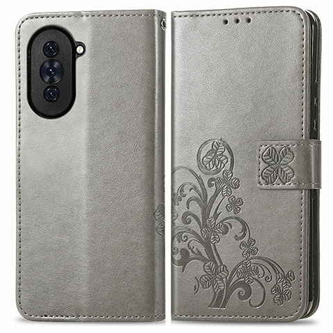 Custodia Portafoglio In Pelle Fiori Cover con Supporto per Huawei Nova 10 Grigio