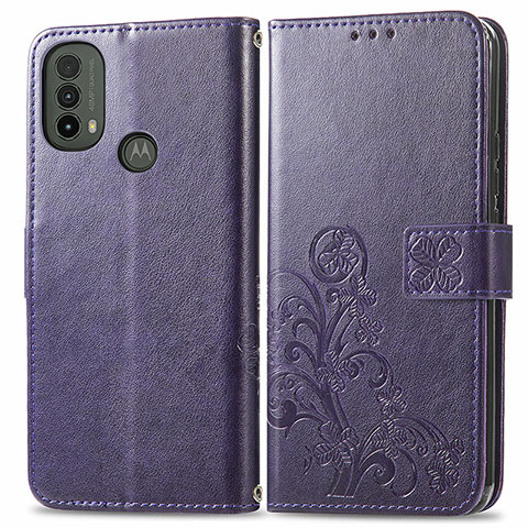 Custodia Portafoglio In Pelle Fiori Cover con Supporto per Motorola Moto E20 Viola