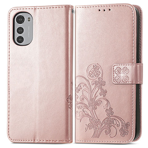 Custodia Portafoglio In Pelle Fiori Cover con Supporto per Motorola Moto E32 Rosa