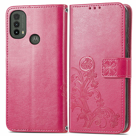 Custodia Portafoglio In Pelle Fiori Cover con Supporto per Motorola Moto E40 Rosso