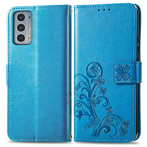 Custodia Portafoglio In Pelle Fiori Cover con Supporto per Motorola Moto Edge 20 5G Blu