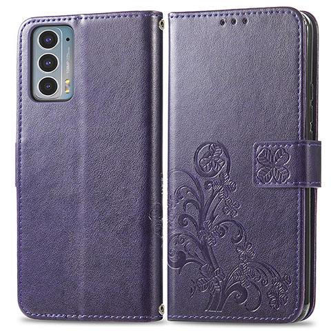 Custodia Portafoglio In Pelle Fiori Cover con Supporto per Motorola Moto Edge 20 5G Viola