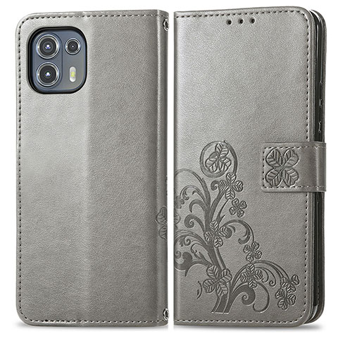 Custodia Portafoglio In Pelle Fiori Cover con Supporto per Motorola Moto Edge 20 Lite 5G Grigio