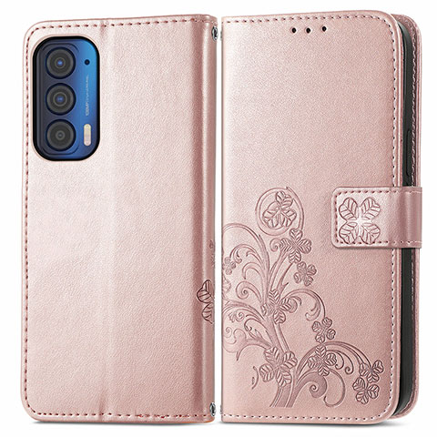 Custodia Portafoglio In Pelle Fiori Cover con Supporto per Motorola Moto Edge (2021) 5G Rosa