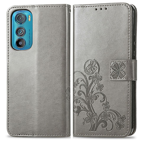 Custodia Portafoglio In Pelle Fiori Cover con Supporto per Motorola Moto Edge 30 5G Grigio