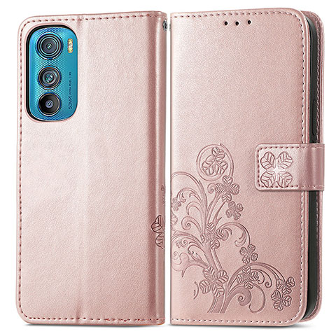 Custodia Portafoglio In Pelle Fiori Cover con Supporto per Motorola Moto Edge 30 5G Rosa