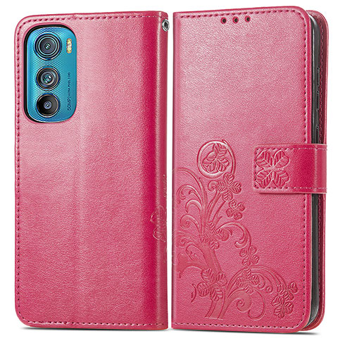 Custodia Portafoglio In Pelle Fiori Cover con Supporto per Motorola Moto Edge 30 5G Rosso