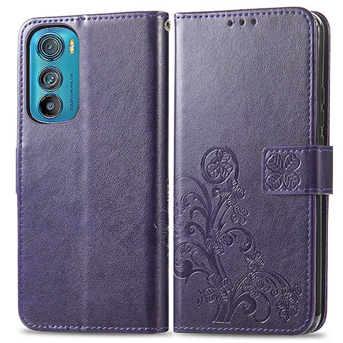 Custodia Portafoglio In Pelle Fiori Cover con Supporto per Motorola Moto Edge 30 5G Viola