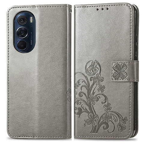 Custodia Portafoglio In Pelle Fiori Cover con Supporto per Motorola Moto Edge 30 Pro 5G Grigio