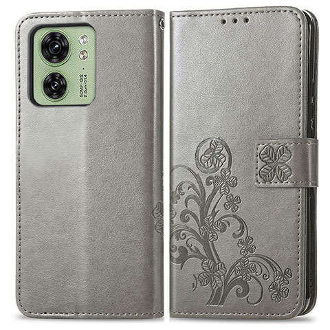 Custodia Portafoglio In Pelle Fiori Cover con Supporto per Motorola Moto Edge 40 5G Grigio