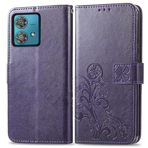 Custodia Portafoglio In Pelle Fiori Cover con Supporto per Motorola Moto Edge 40 Neo 5G Viola