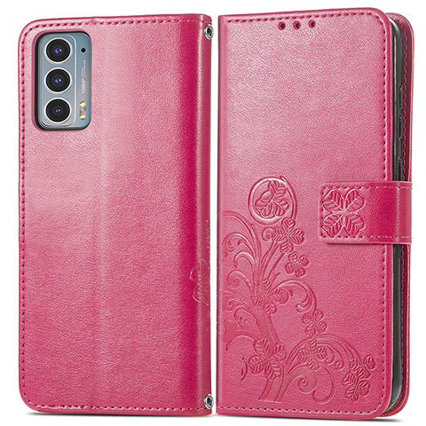 Custodia Portafoglio In Pelle Fiori Cover con Supporto per Motorola Moto Edge Lite 5G Rosso