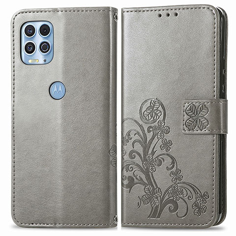 Custodia Portafoglio In Pelle Fiori Cover con Supporto per Motorola Moto Edge S 5G Grigio