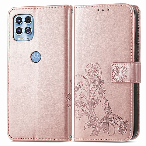 Custodia Portafoglio In Pelle Fiori Cover con Supporto per Motorola Moto Edge S 5G Rosa