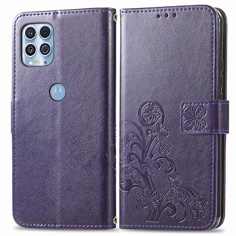 Custodia Portafoglio In Pelle Fiori Cover con Supporto per Motorola Moto Edge S 5G Viola