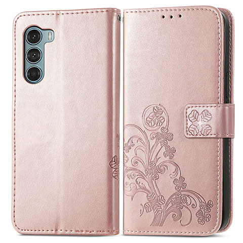 Custodia Portafoglio In Pelle Fiori Cover con Supporto per Motorola Moto Edge S30 5G Rosa