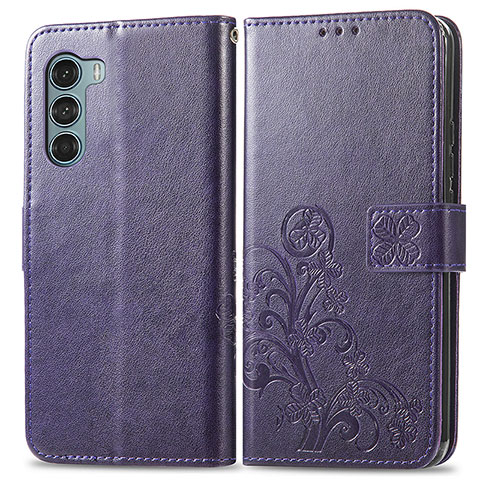 Custodia Portafoglio In Pelle Fiori Cover con Supporto per Motorola Moto Edge S30 5G Viola