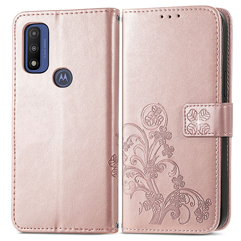 Custodia Portafoglio In Pelle Fiori Cover con Supporto per Motorola Moto G Pure Rosa