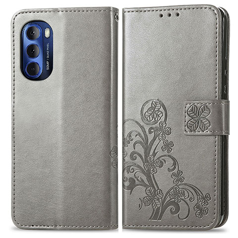 Custodia Portafoglio In Pelle Fiori Cover con Supporto per Motorola Moto G Stylus (2022) 4G Grigio