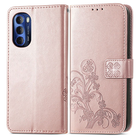 Custodia Portafoglio In Pelle Fiori Cover con Supporto per Motorola Moto G Stylus (2022) 5G Rosa