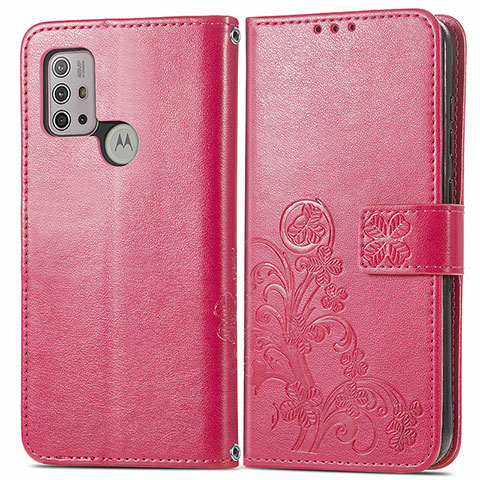 Custodia Portafoglio In Pelle Fiori Cover con Supporto per Motorola Moto G10 Power Rosso